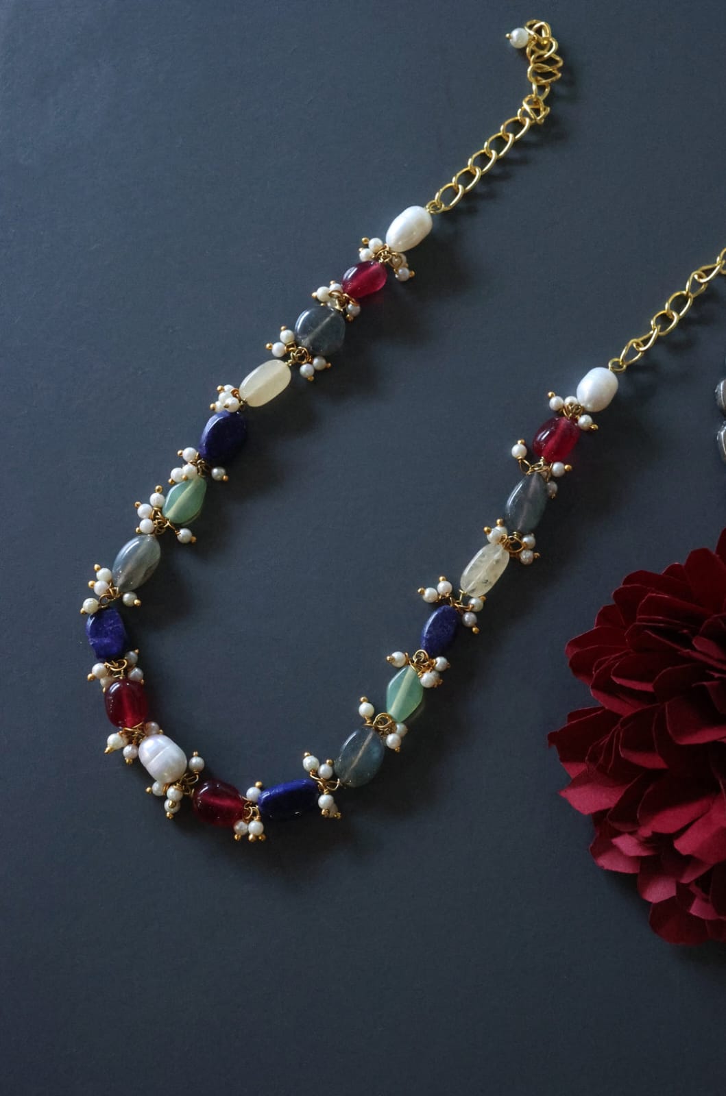 Gold Plated Multi-Colored Fluorite Stone Necklace