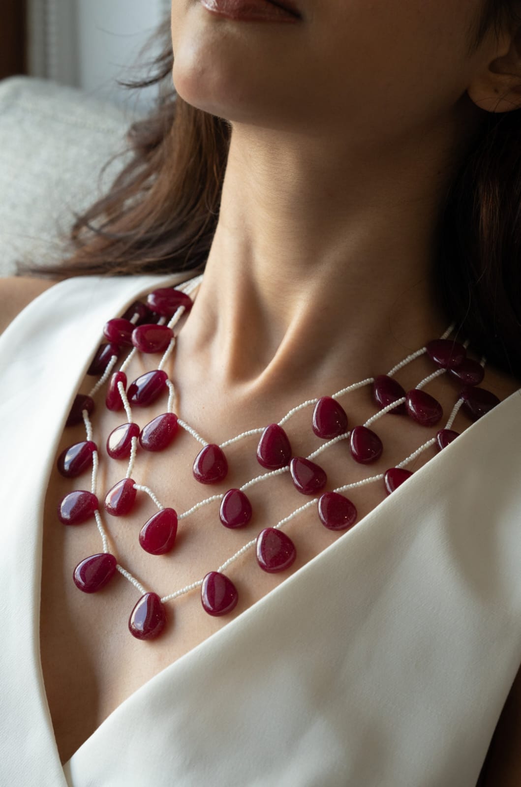 Red Petal Layered Necklace - Image 5