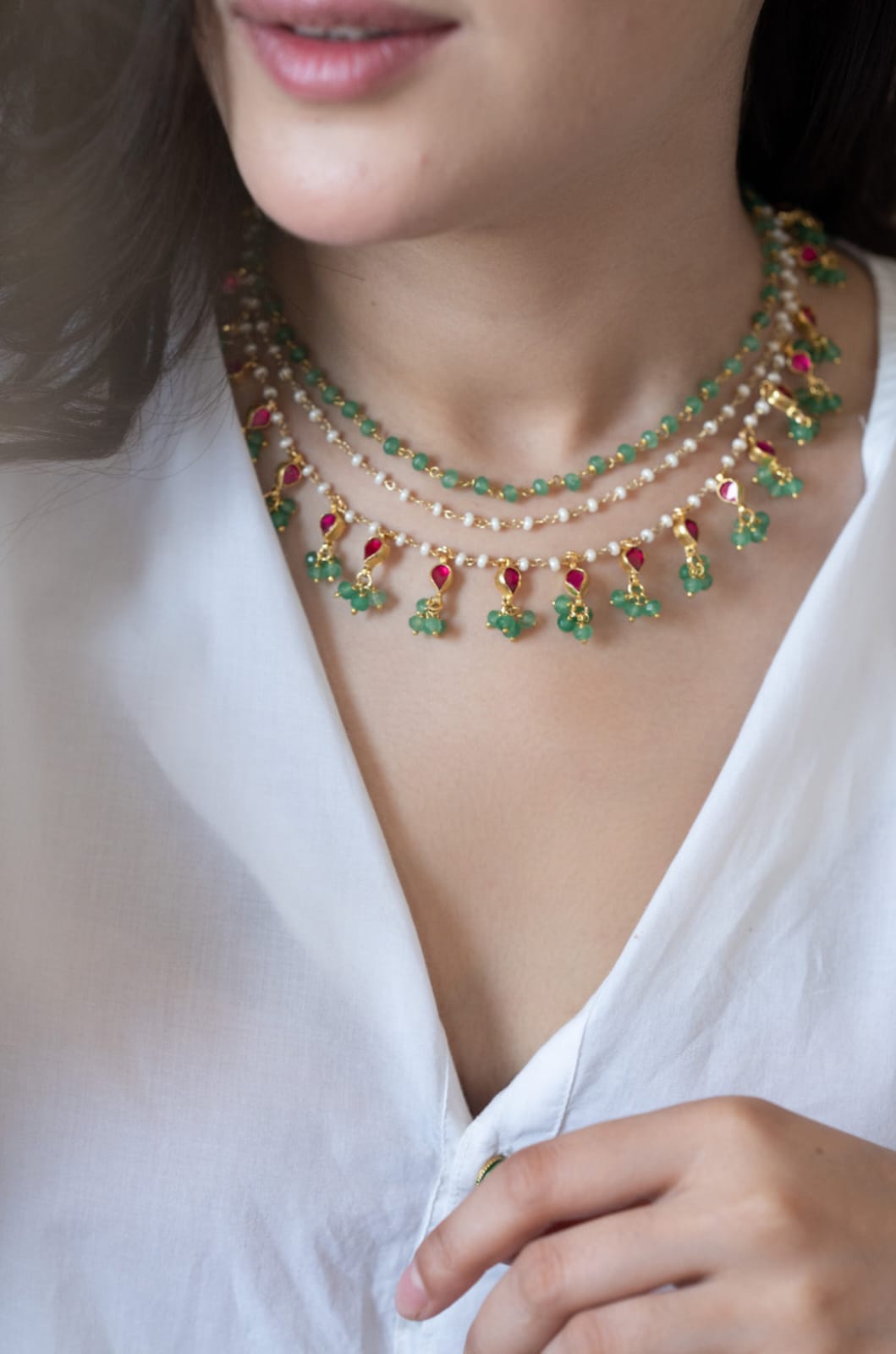 Mint Kundan Layered Necklace - Image 4