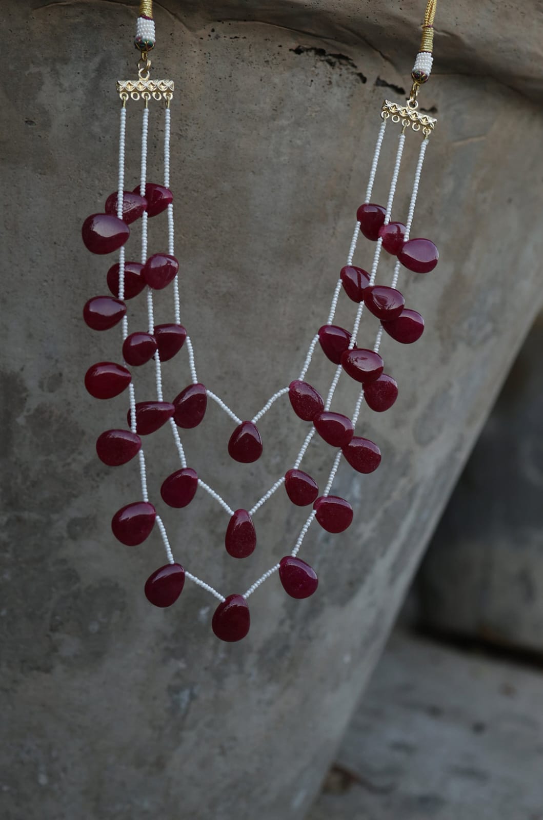Red Petal Layered Necklace - Image 2