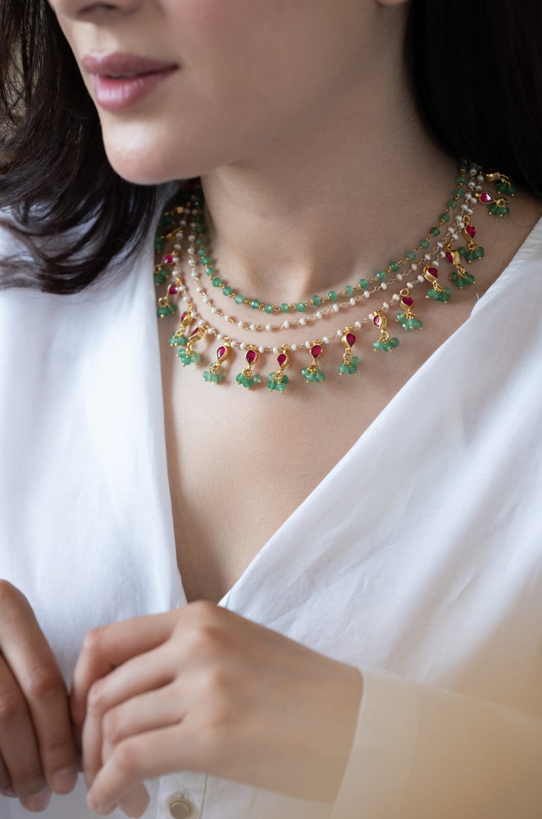 Mint Kundan Layered Necklace - Image 3