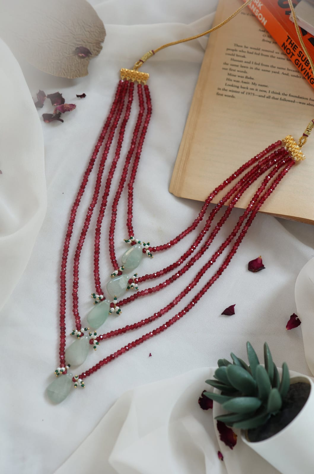 Gold Plated Red Onyx & Natural Stone Layered Necklace