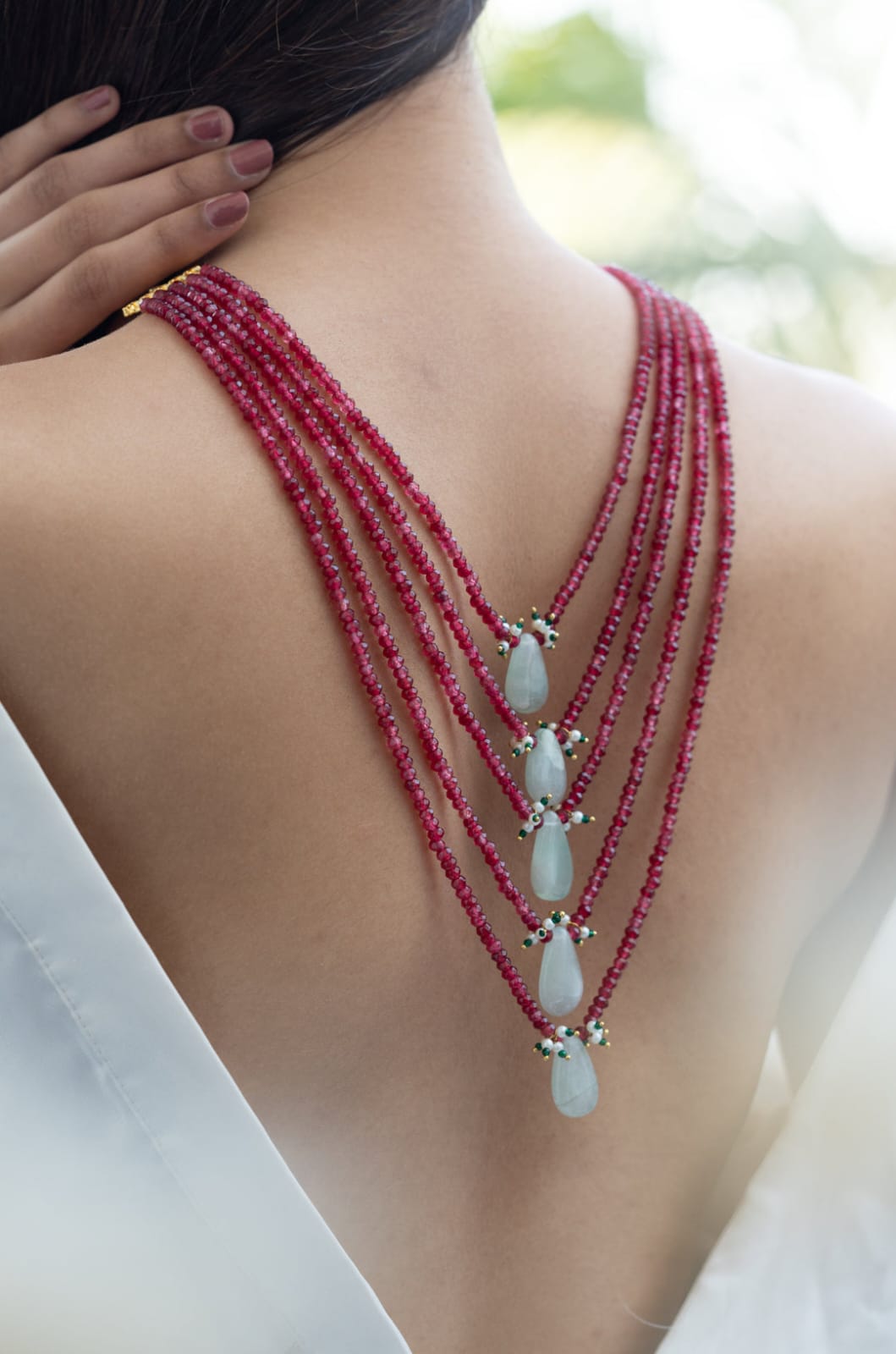 Gold Plated Red Onyx & Natural Stone Layered Necklace - Image 3
