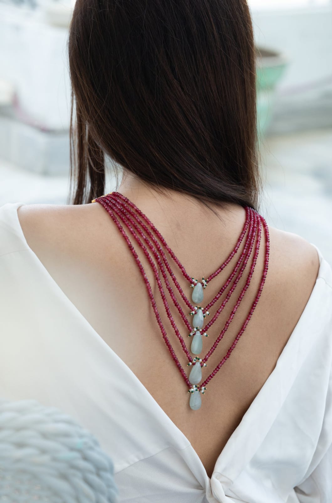 Gold Plated Red Onyx & Natural Stone Layered Necklace - Image 5