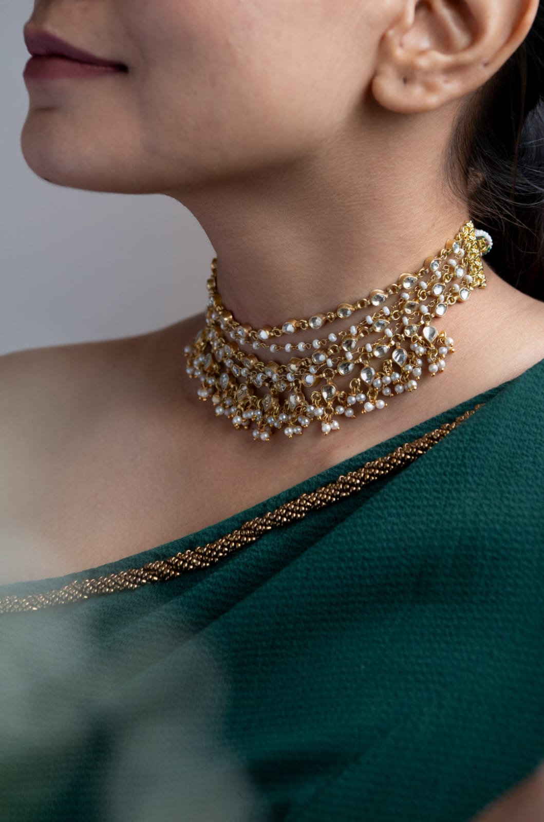 Kundan Pearl Choker Necklace - Image 2