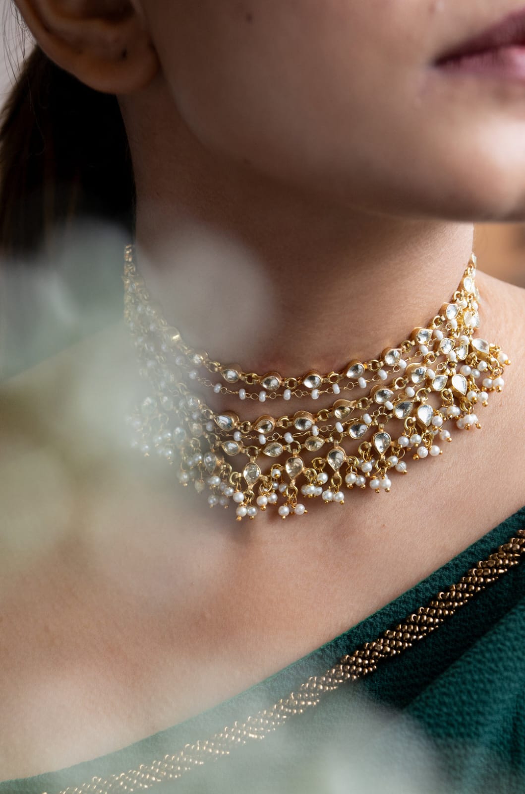 Kundan Pearl Choker Necklace - Image 4