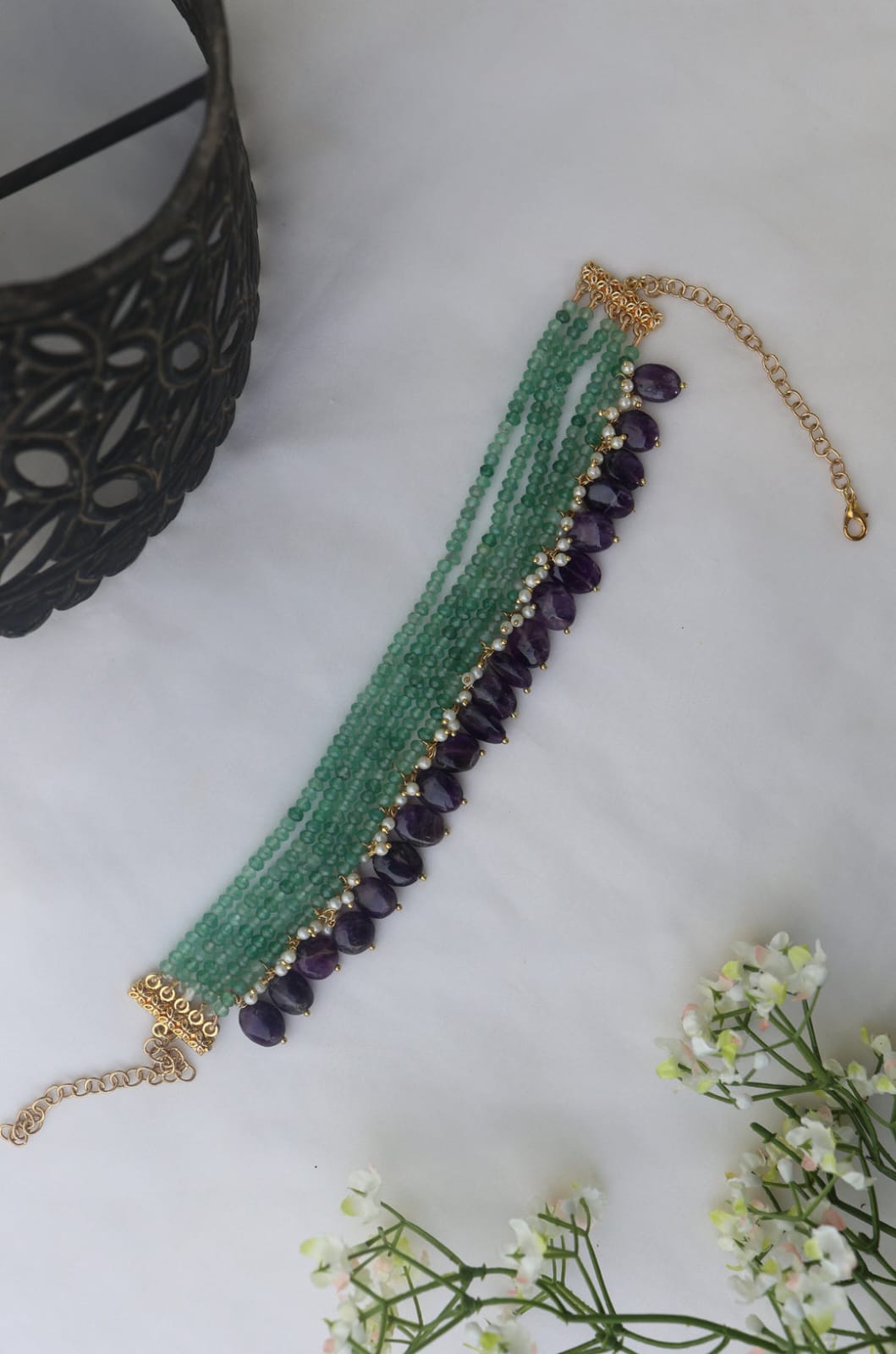 Green Onyx Beaded Choker Necklace