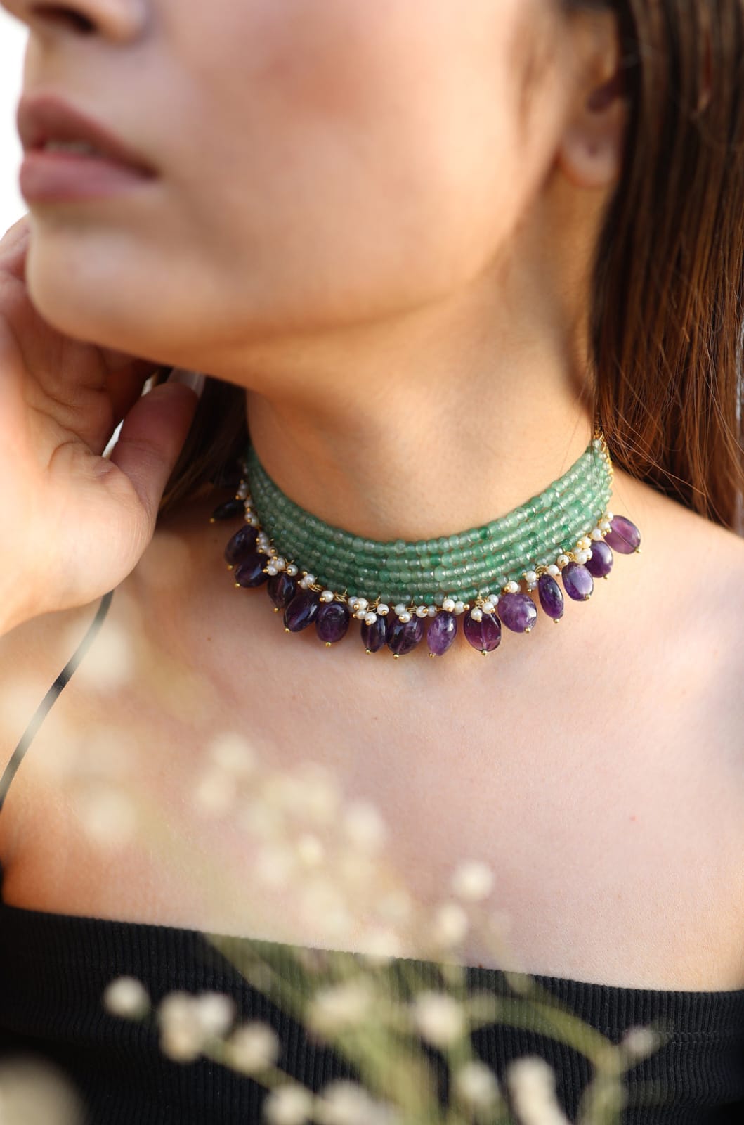 Green Onyx Beaded Choker Necklace - Image 2