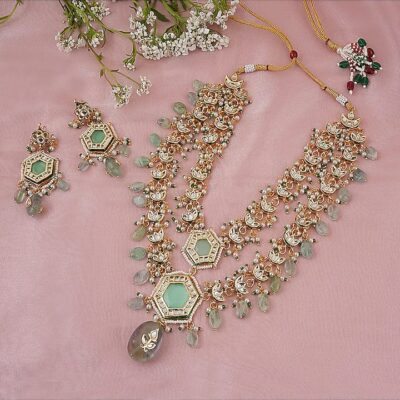 Gold Finish Kundan Polki Layered Necklace Set