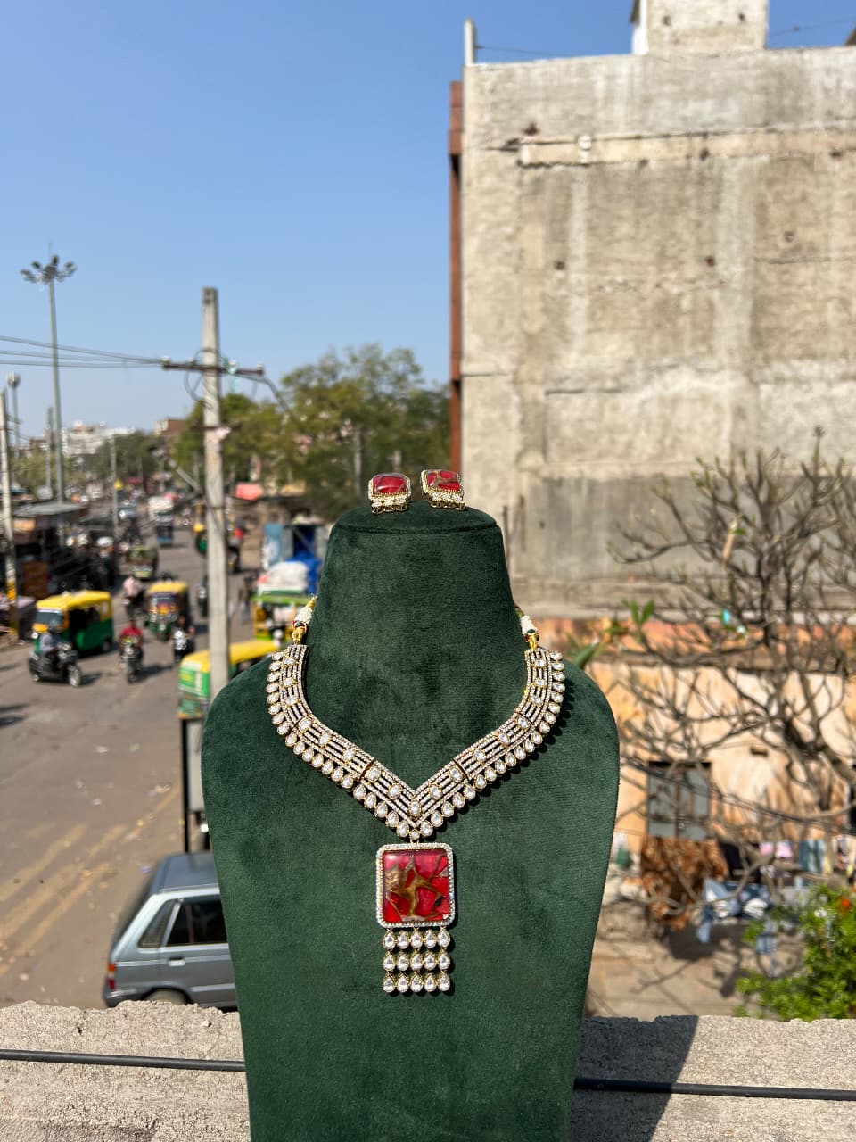 Polki Necklace With Earring