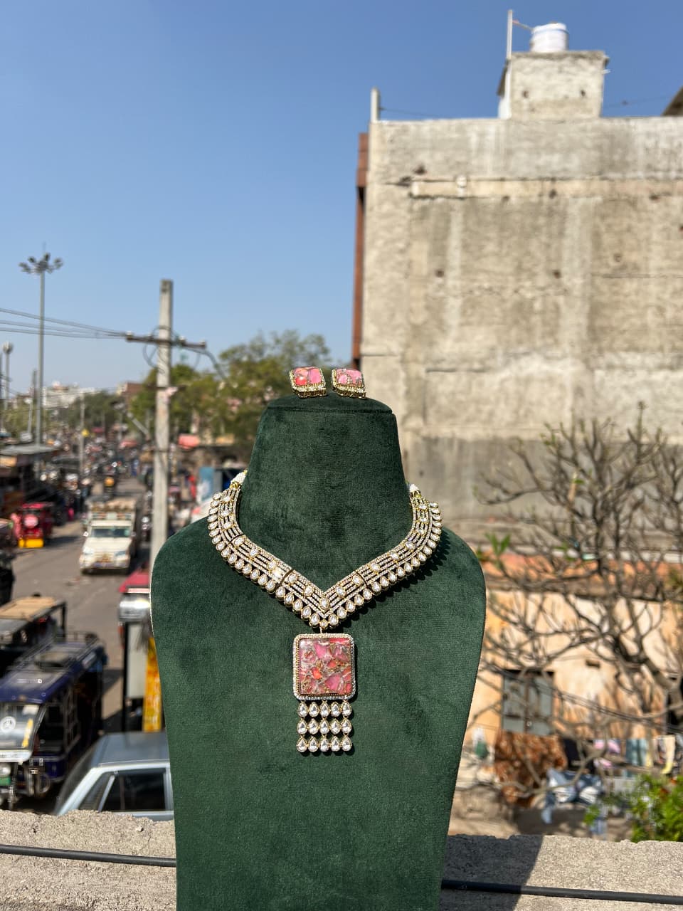 Polki Necklace With Earring
