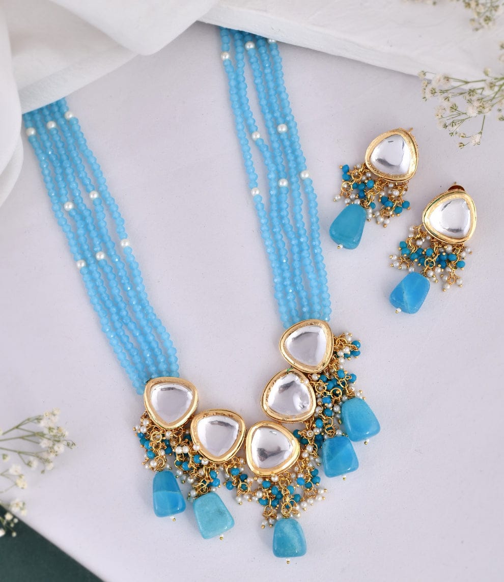 Kundan Blue Jewellery With Earrings for women