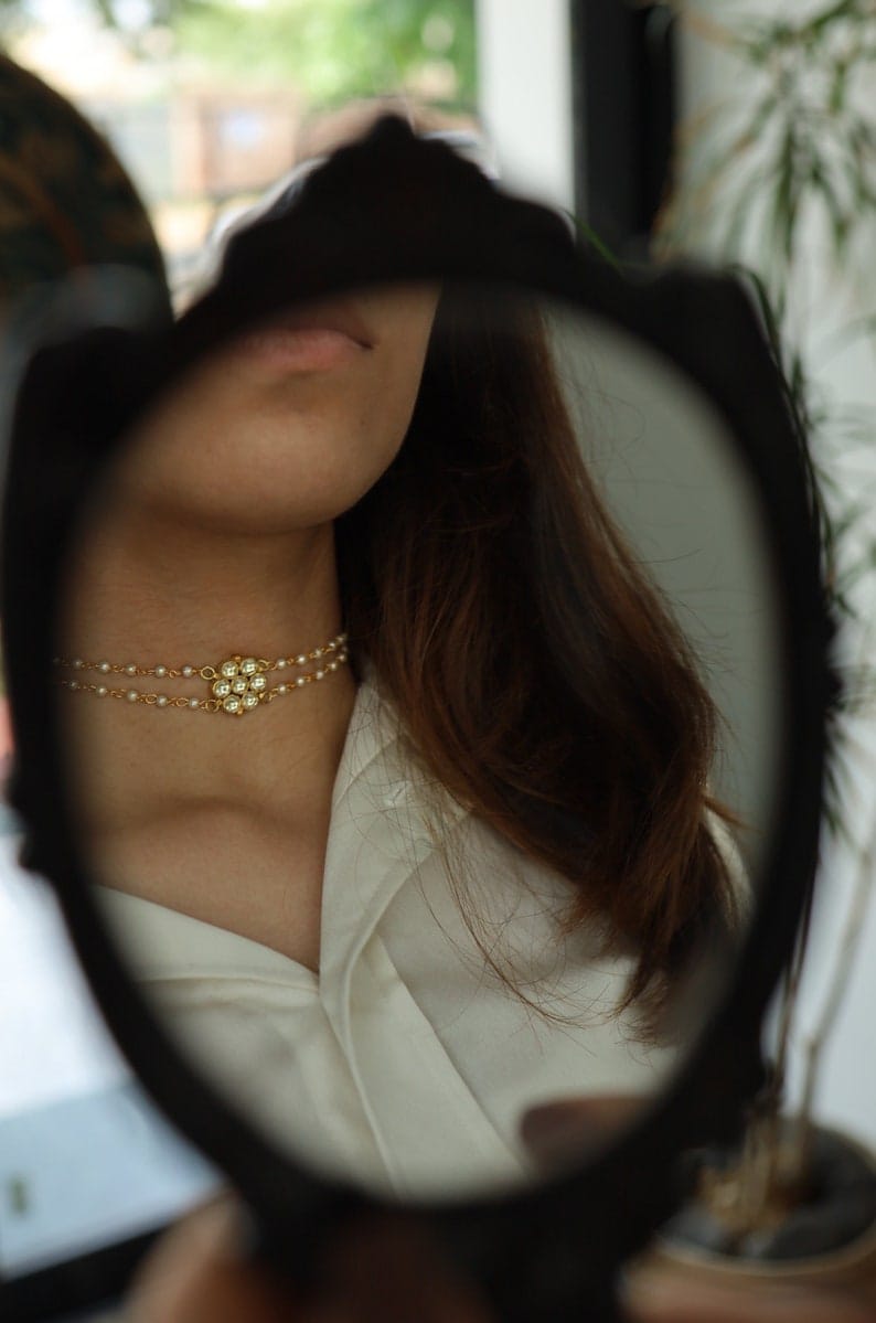 Gold Plated Kundan Polki & Pearl Necklace - Image 2