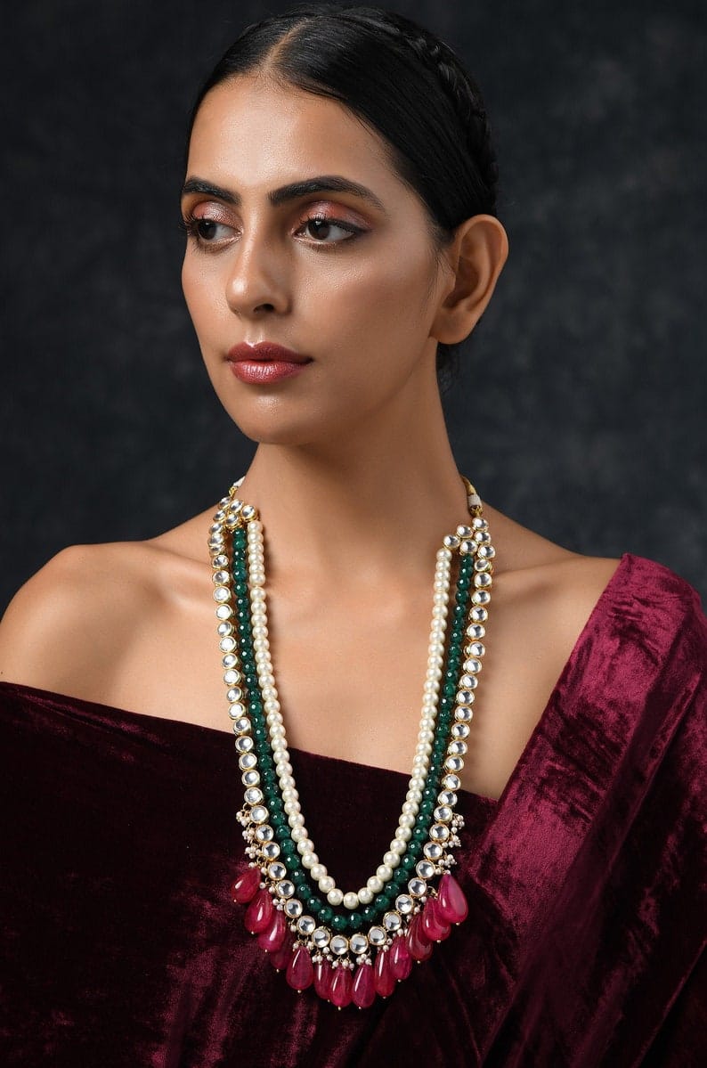 Gold Plated Kundan Layered Necklace - Image 2