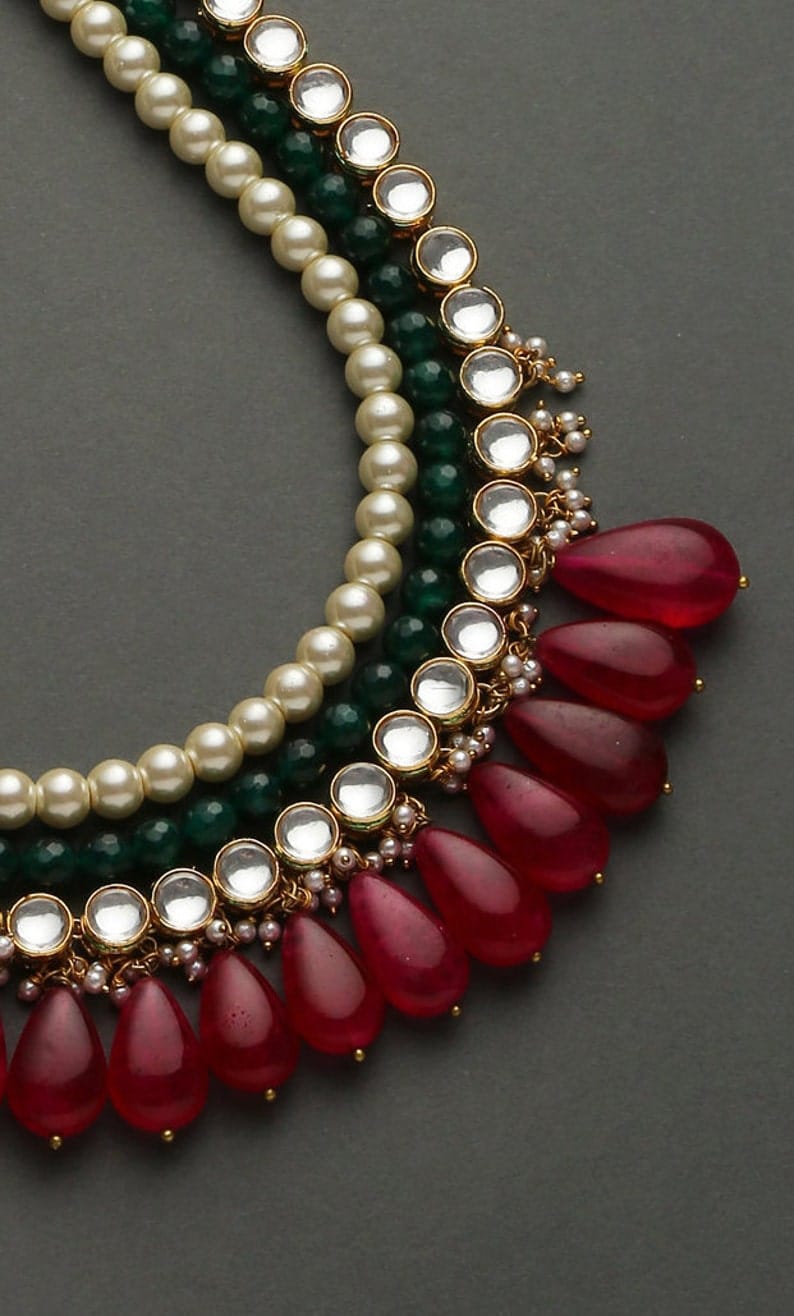 Gold Plated Kundan Layered Necklace - Image 4