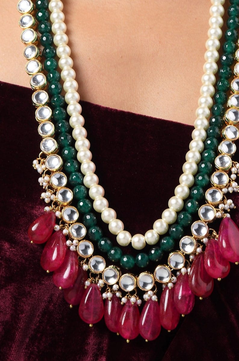 Gold Plated Kundan Layered Necklace - Image 3