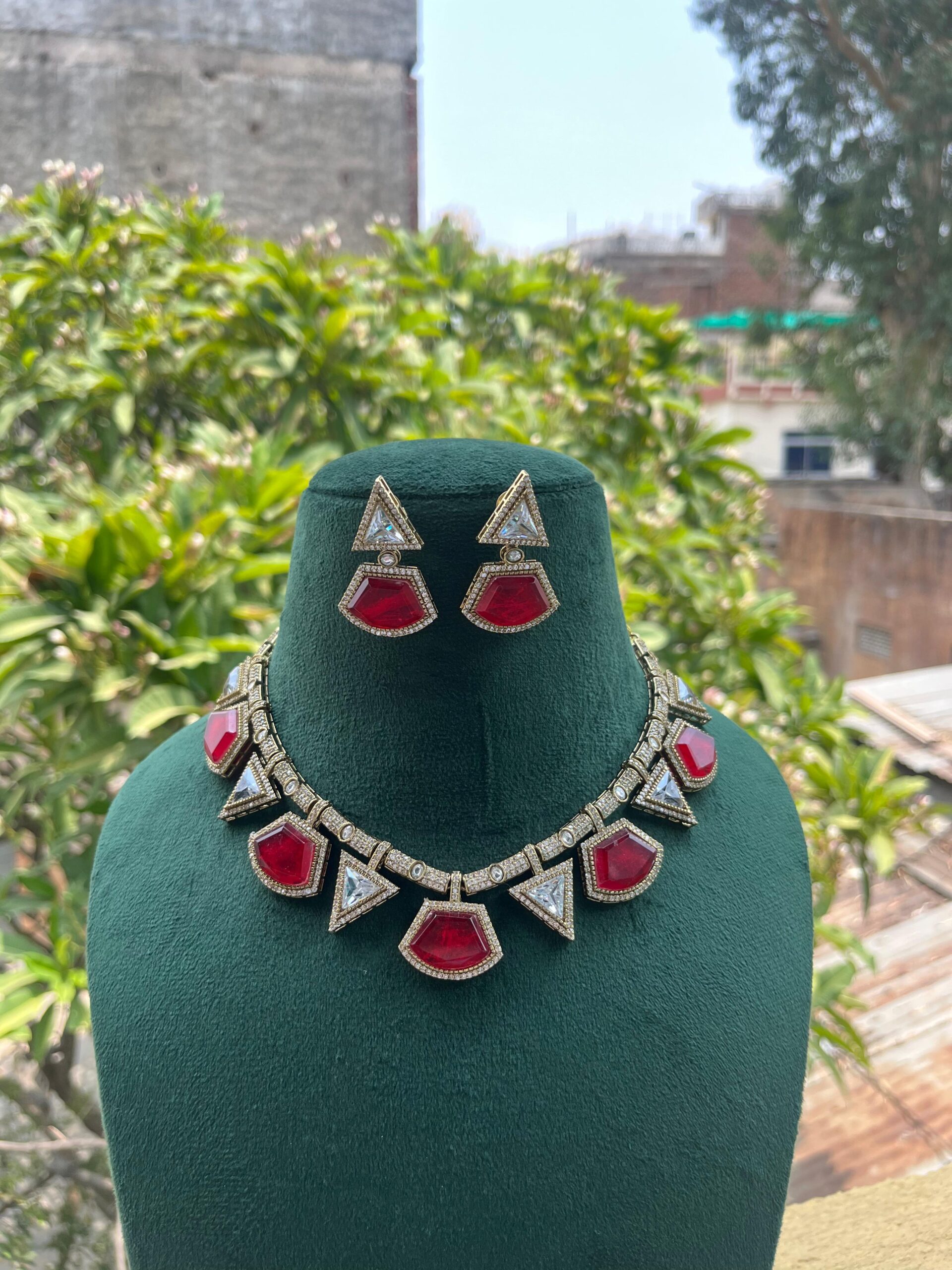 Gold-Plated Mossanite Hasli Kundan-Studded Jewellery Set