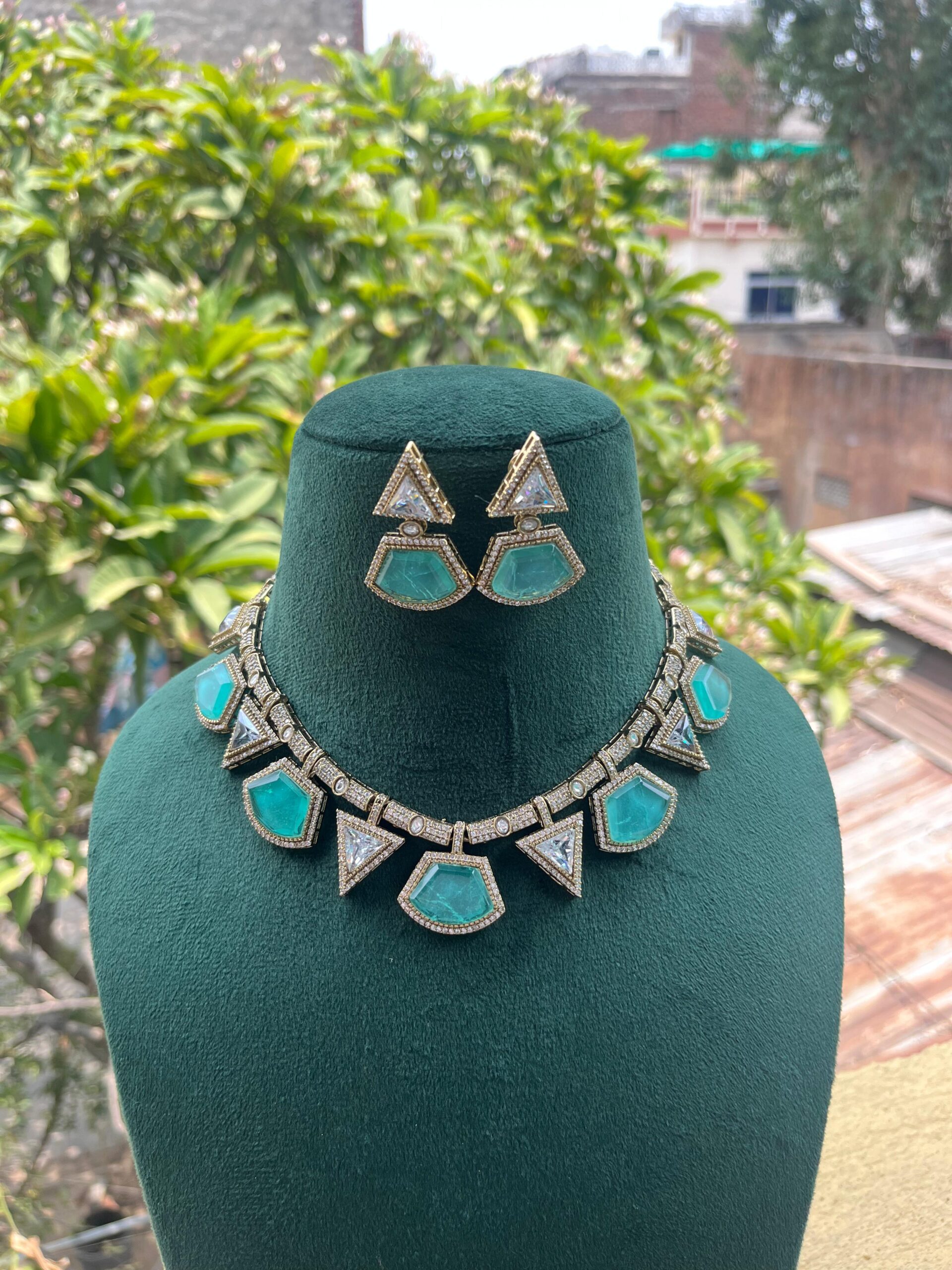 Gold-Plated Mossanite Hasli Kundan-Studded Jewellery Set