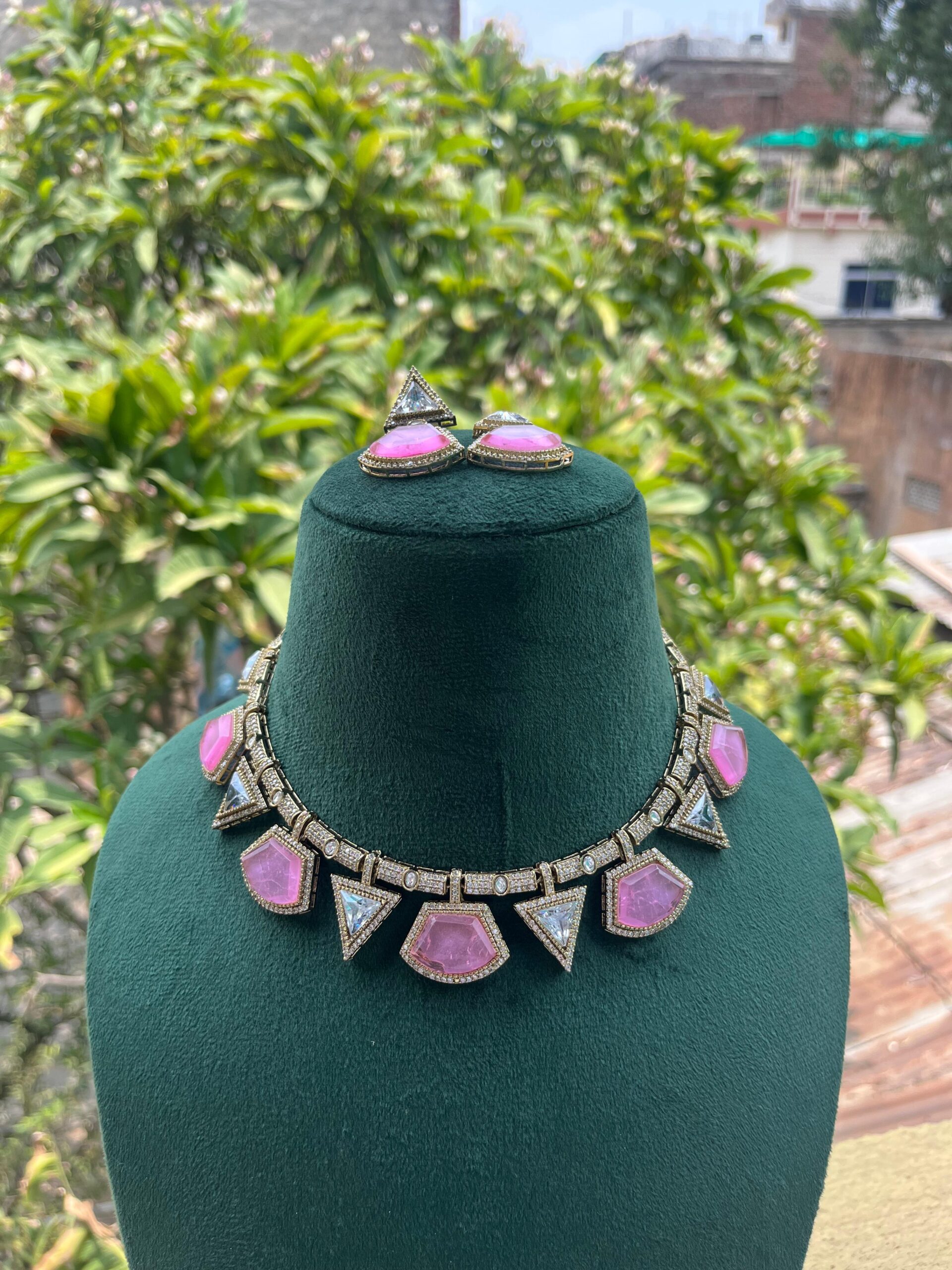 Gold-Plated Mossanite Hasli Kundan-Studded Jewellery Set
