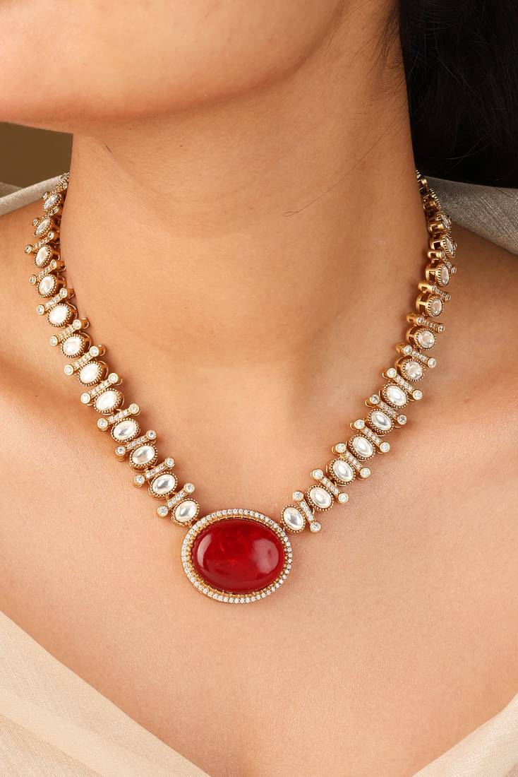 Sabyasachi Inspired Victorian Polki Necklace - Image 2