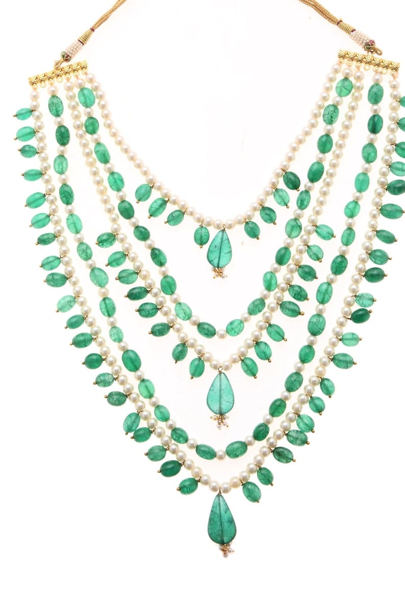 Green Pearl Beaded Necklace: 22k Gold Plated Indian Jewelry - Image 5