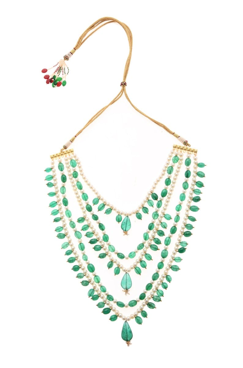 Green Pearl Beaded Necklace: 22k Gold Plated Indian Jewelry - Image 6