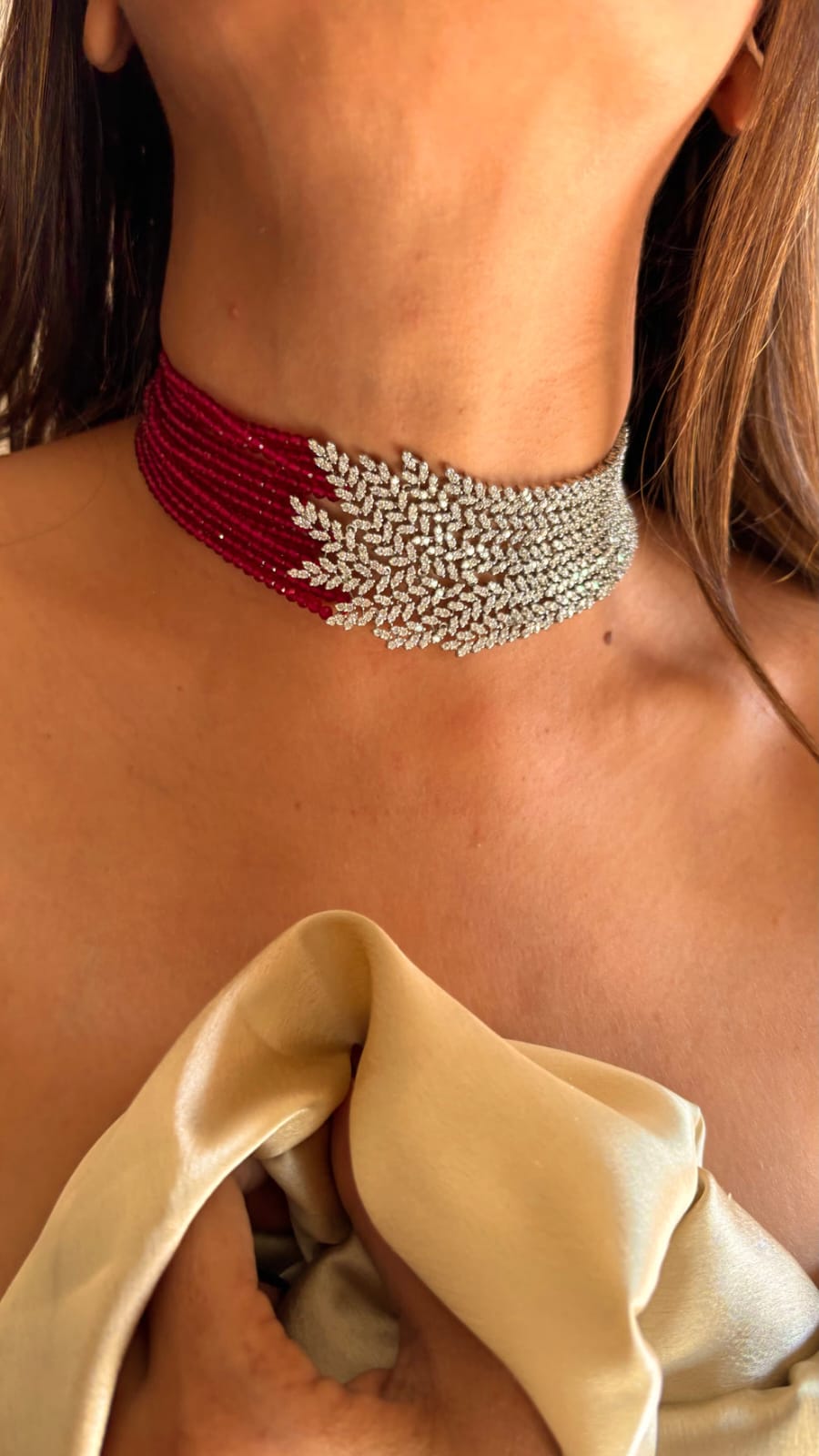 Ruby Diamond Dual Tone Finish Necklace Set