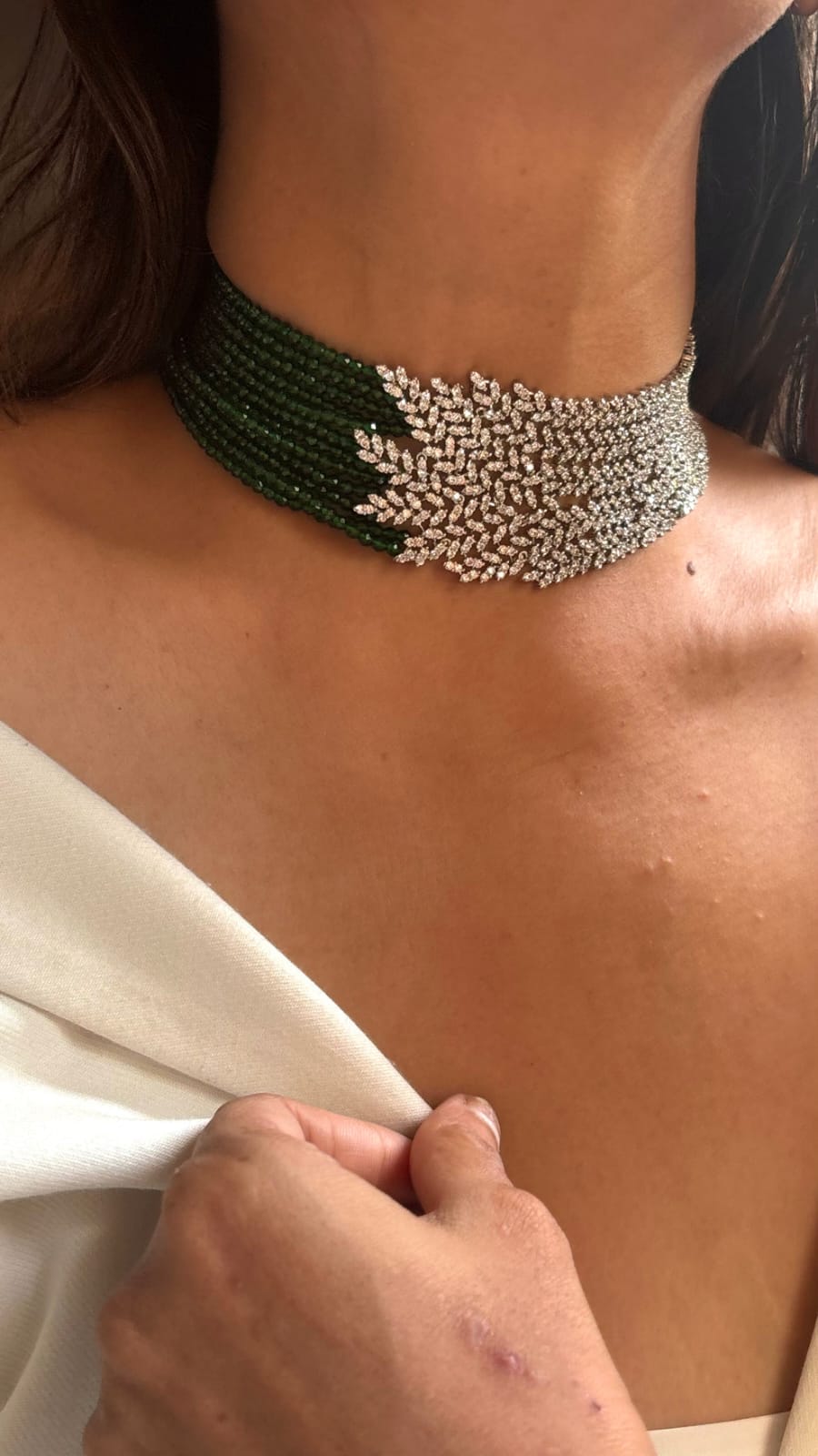 Emerald Green Dual Tone Finish Necklace Set - Image 2