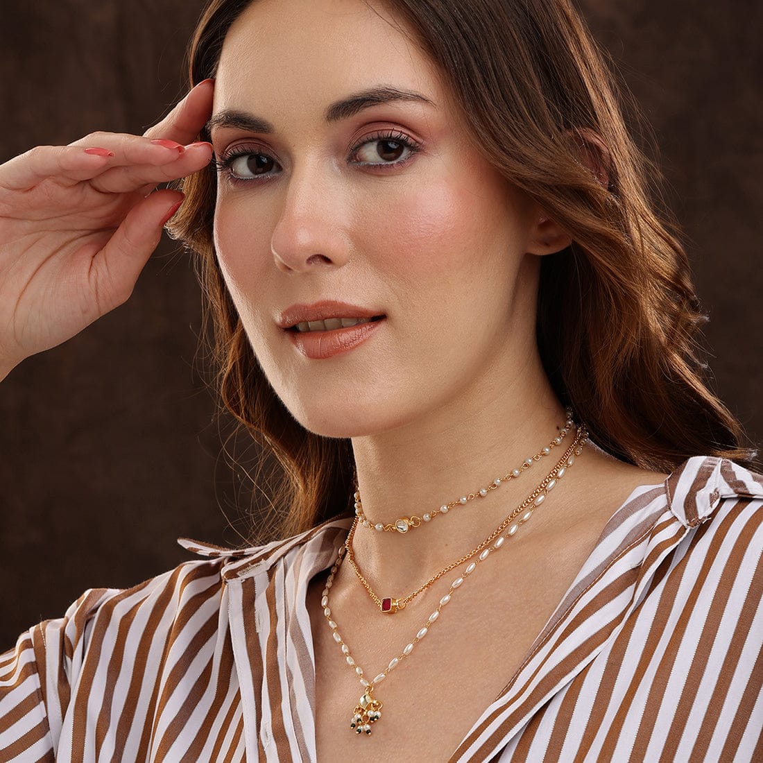 White & Gold, Red Stone Kundan Necklace - Image 2