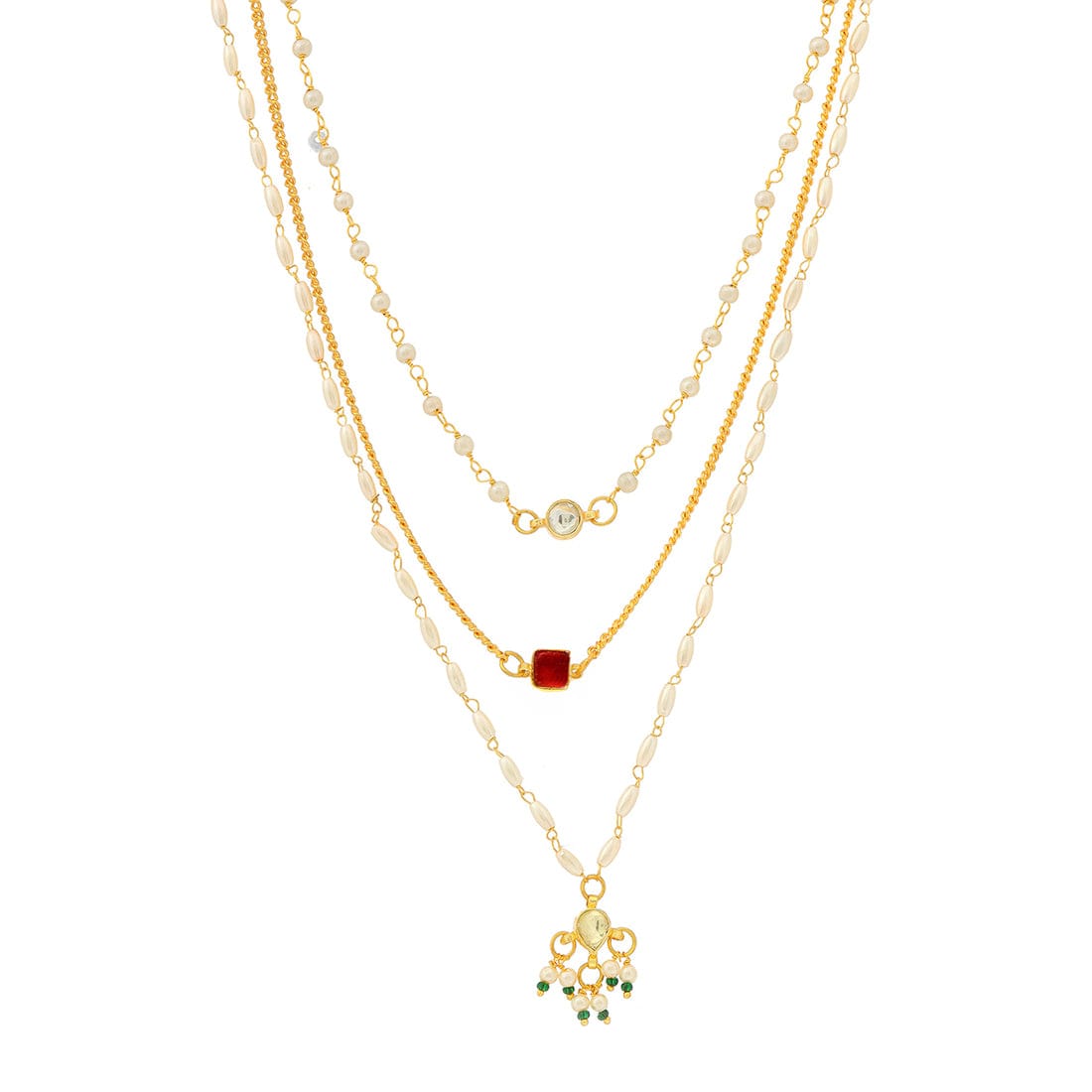 White & Gold, Red Stone Kundan Necklace - Image 4