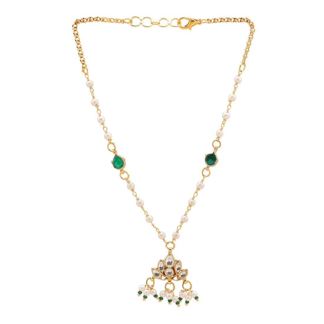 Kids Kundan Green Stone Combo Jewelry Set - Image 8