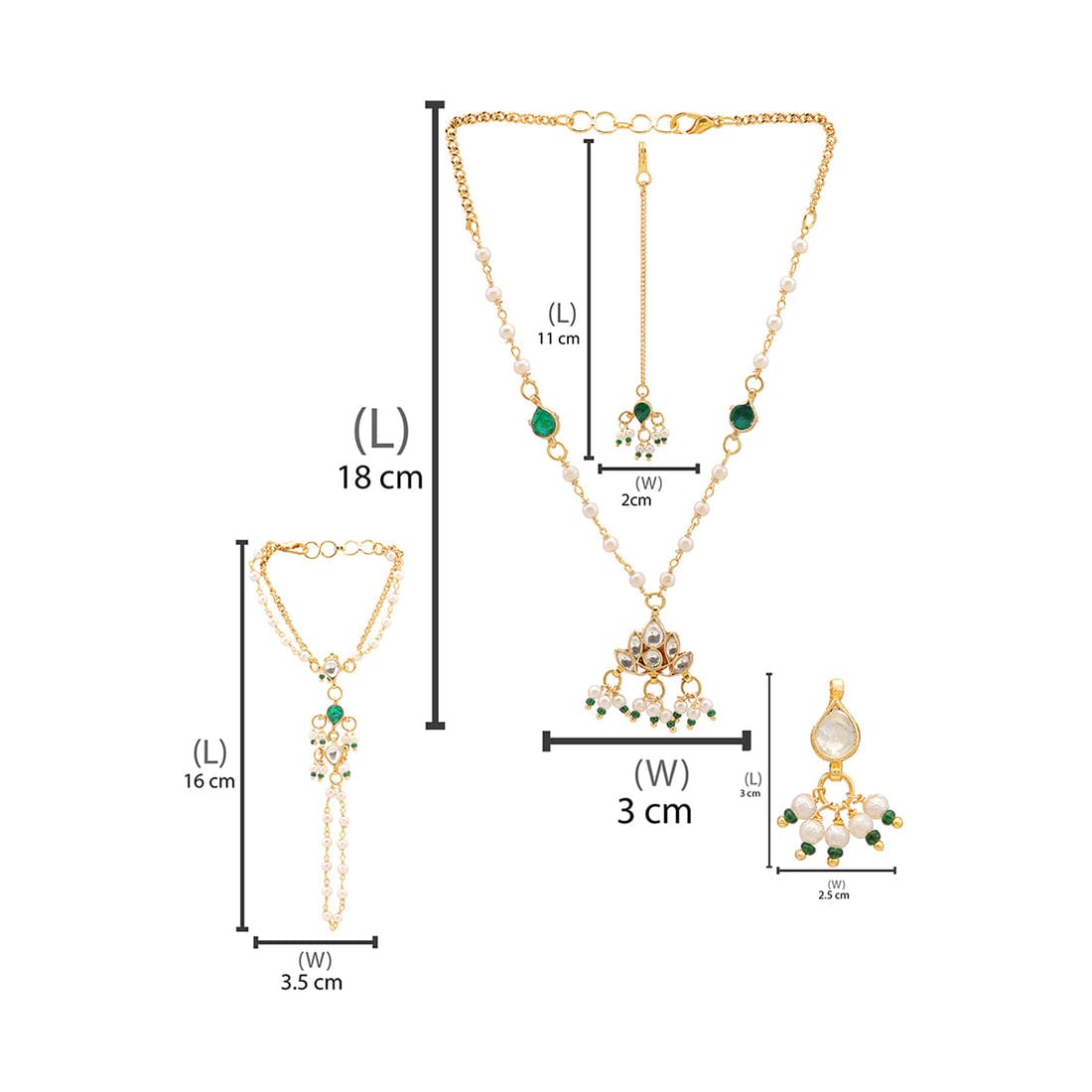 Kids Kundan Green Stone Combo Jewelry Set - Image 4