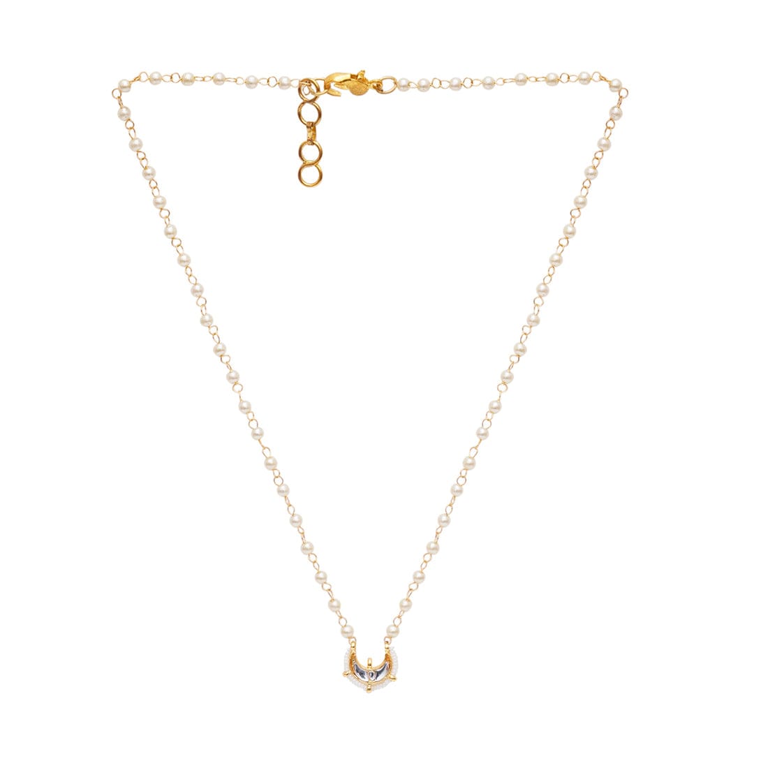 Gold Plated Moon Kundan Pearl Necklace - Image 3