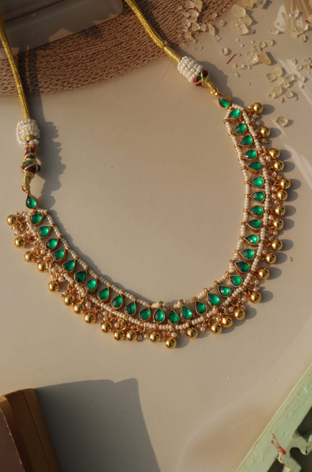 Green Beaded Kundan Necklace