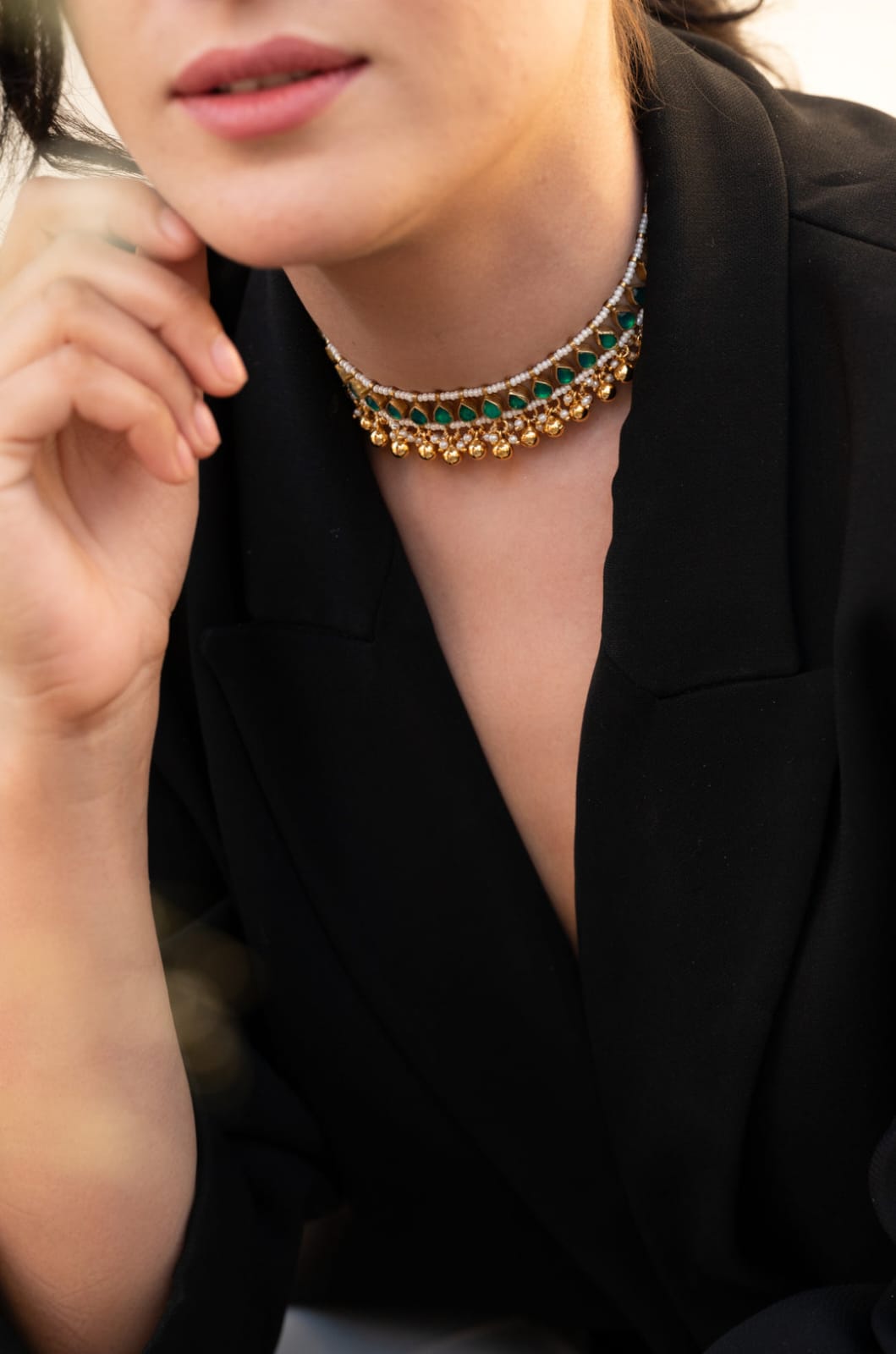 Green Beaded Kundan Necklace - Image 4