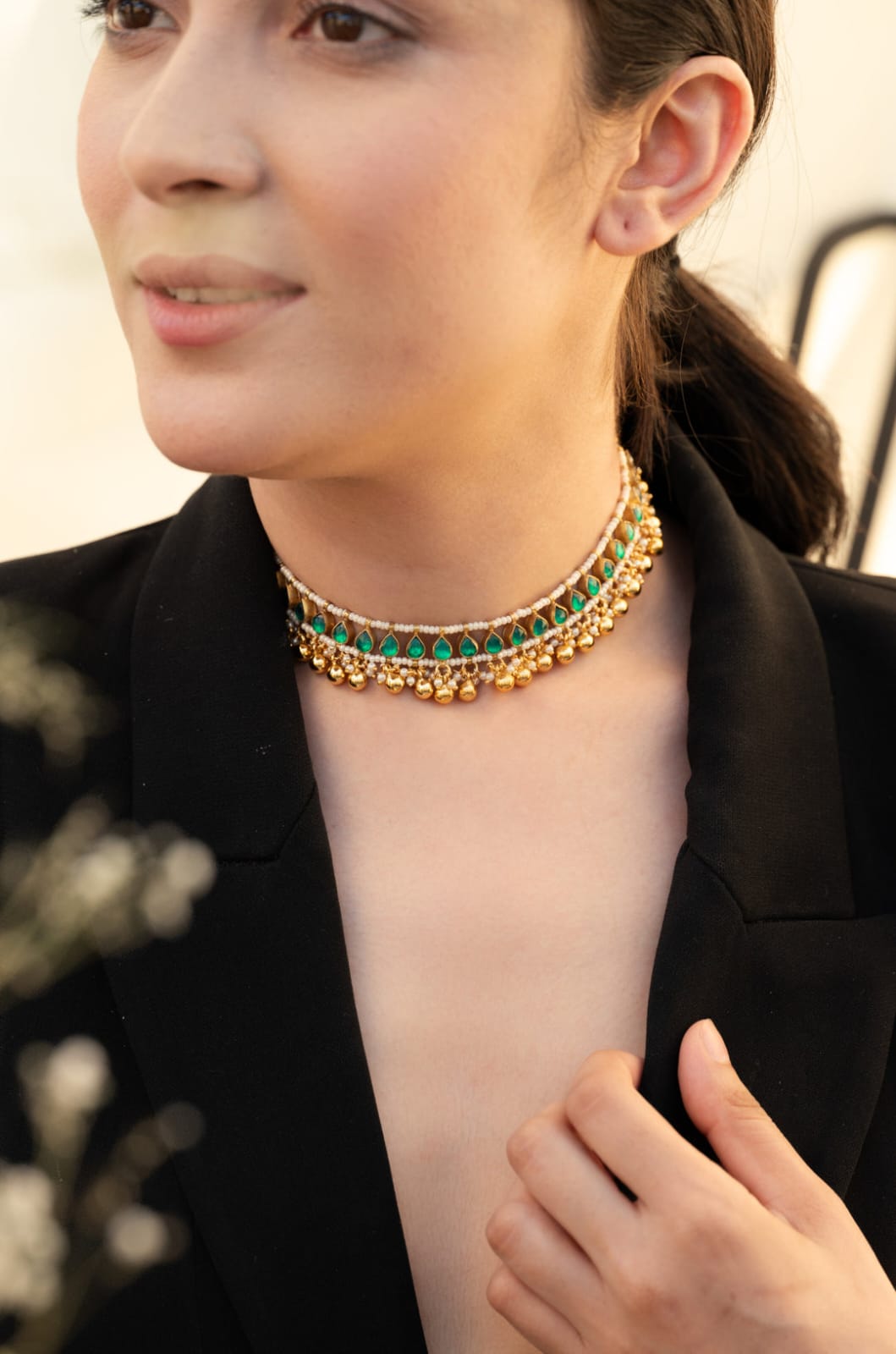 Green Beaded Kundan Necklace - Image 2