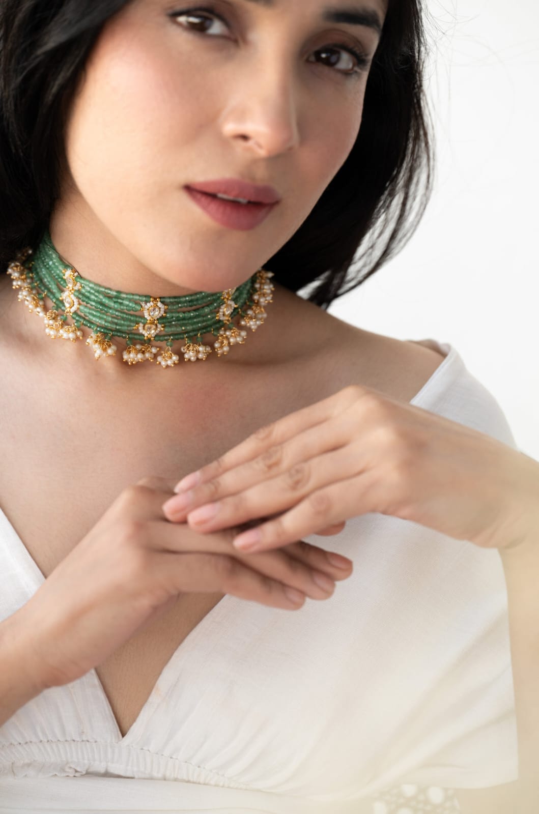 Green Kundan Choker Necklace - Image 3