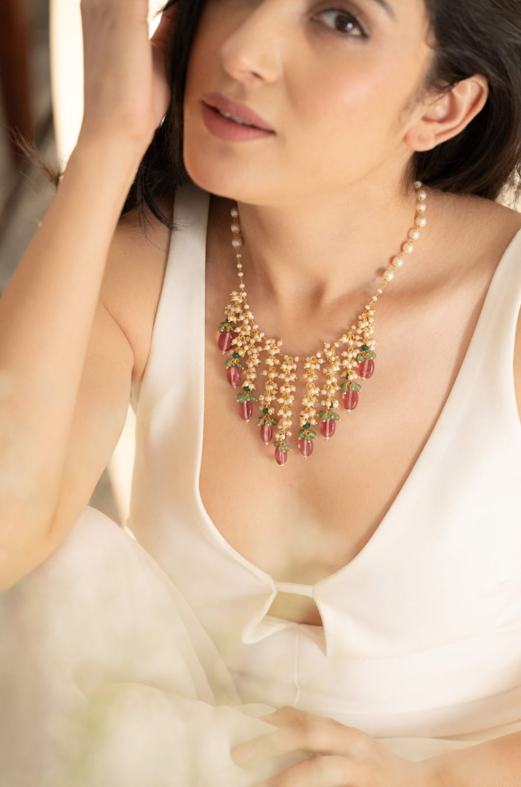 Handmade Peral Necklace With Pink Beads - Image 2