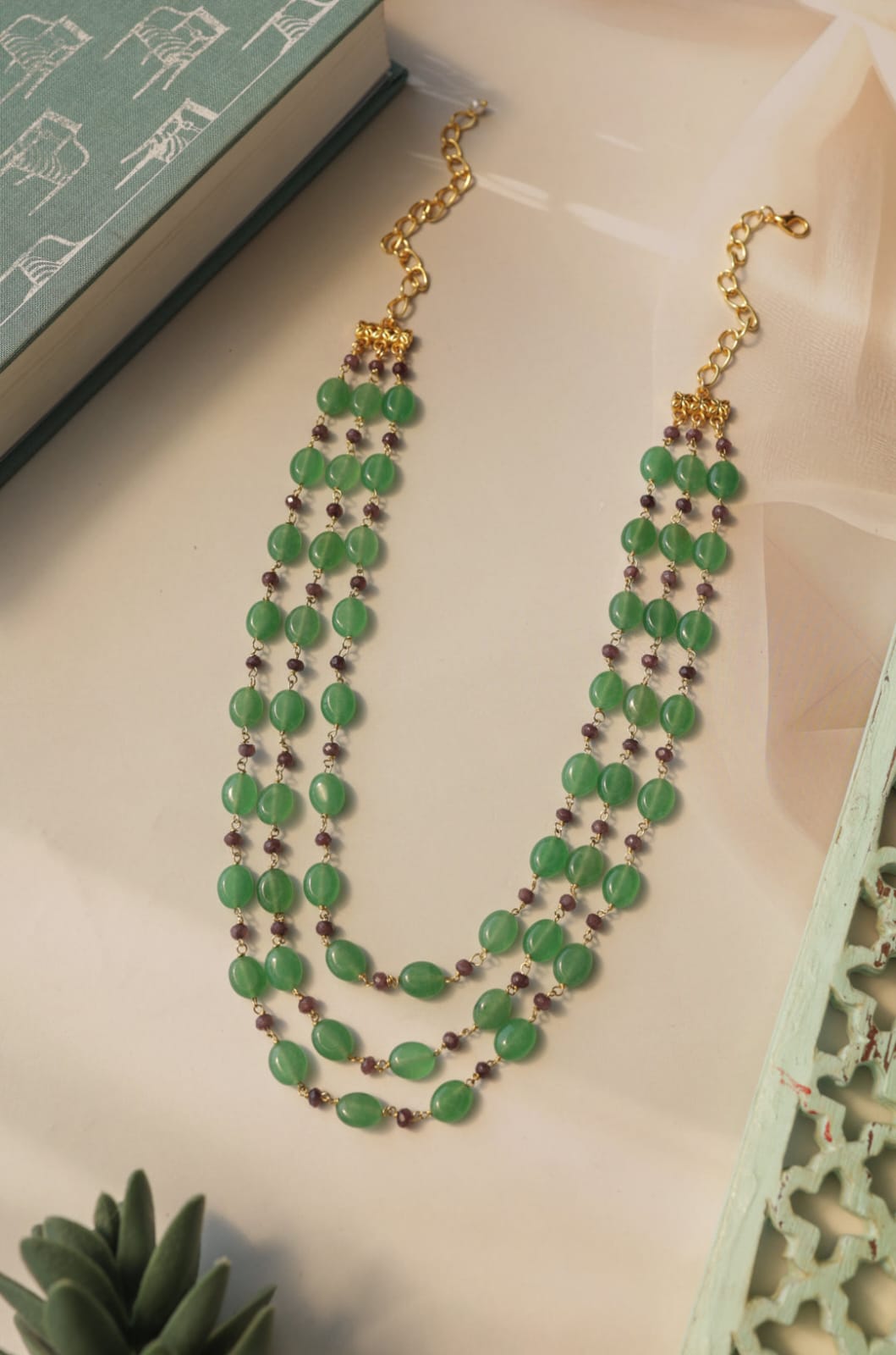 Mint Green Beaded Layered Necklace