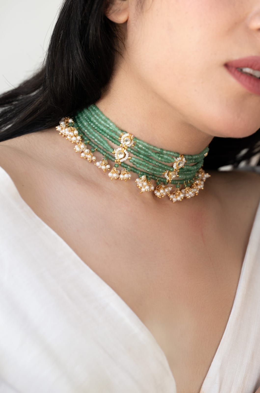 Green Kundan Choker Necklace - Image 4