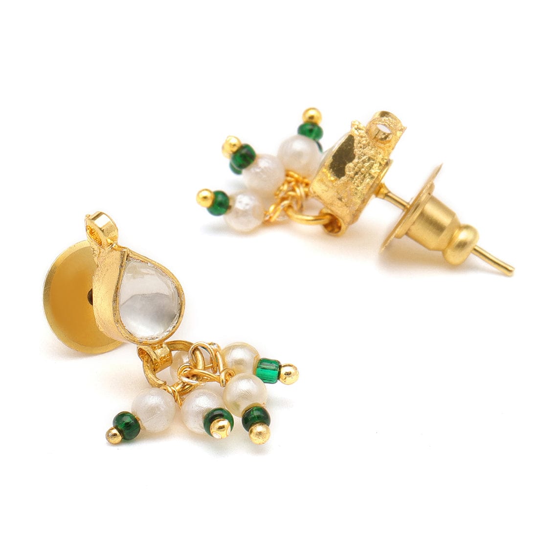 Gold-Plated Kundan-Studded & Pearls Beaded Tear Drop Shaped Jewellery Set - Image 5