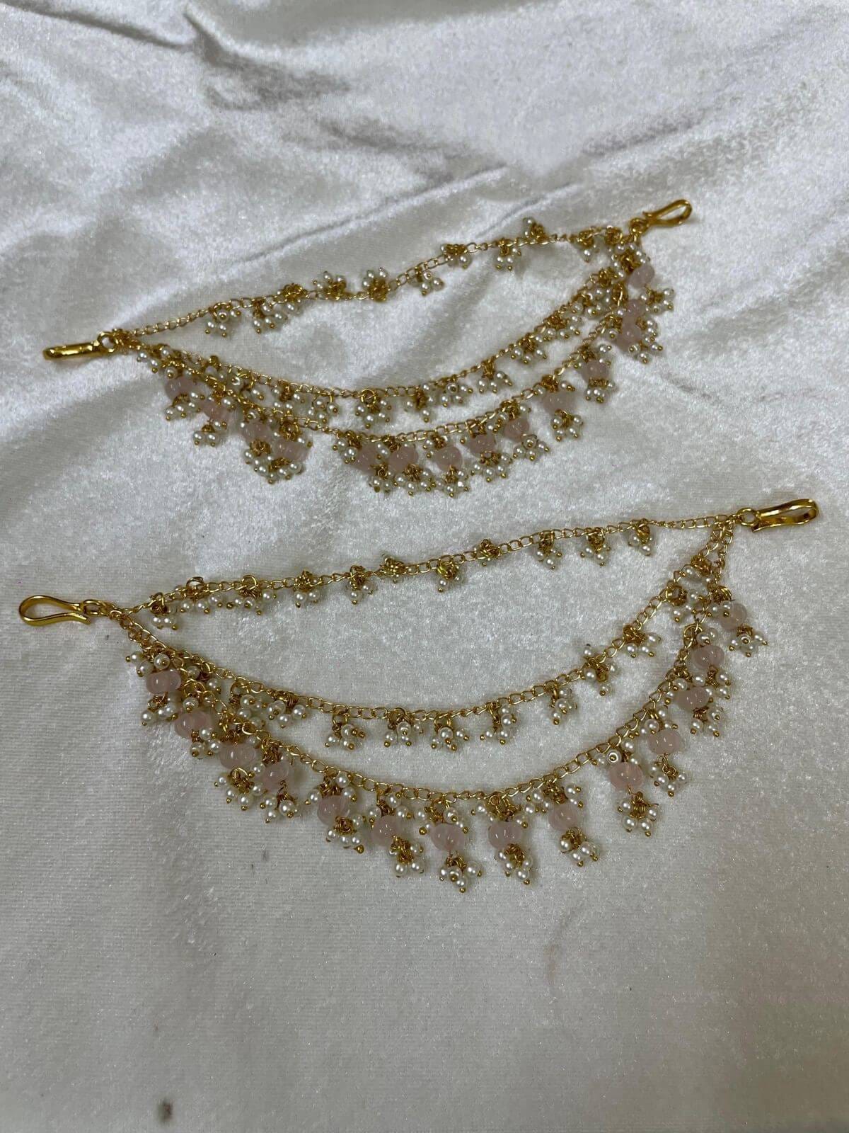 Gold Finish Kundan Polki Ear Chain
