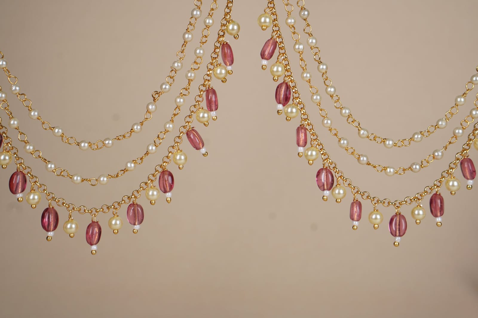 Gold Finish Kundan Polki Ear Chain - Image 3