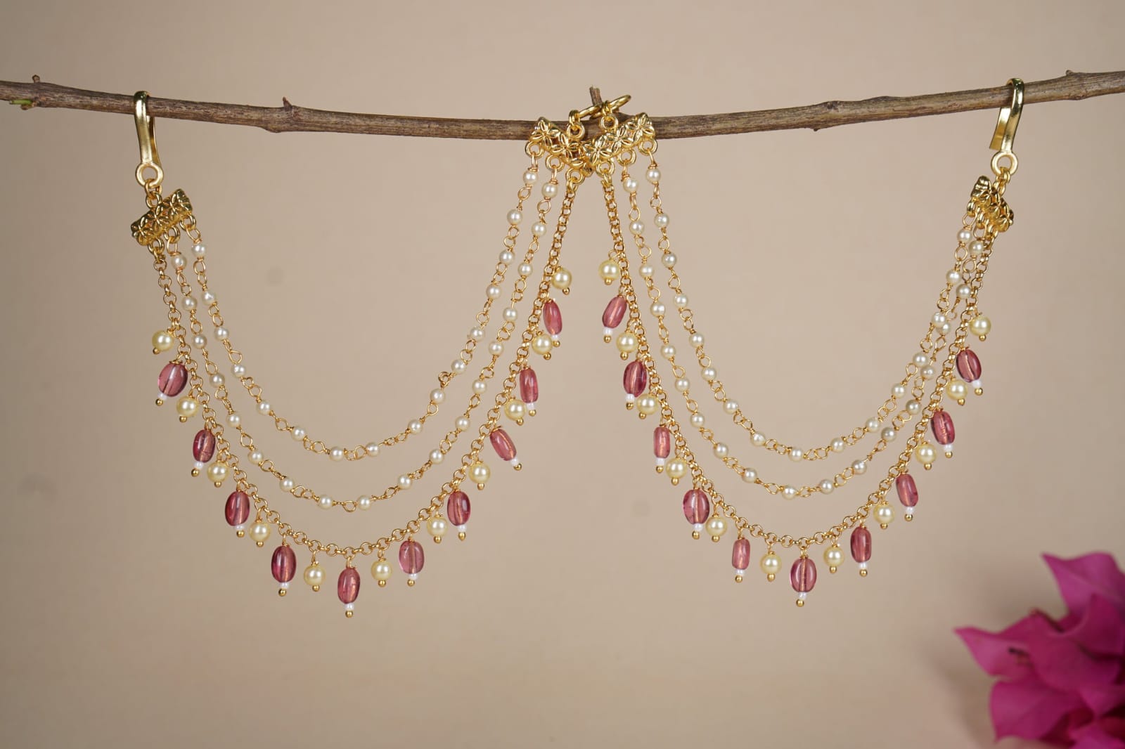Gold Finish Kundan Polki Ear Chain