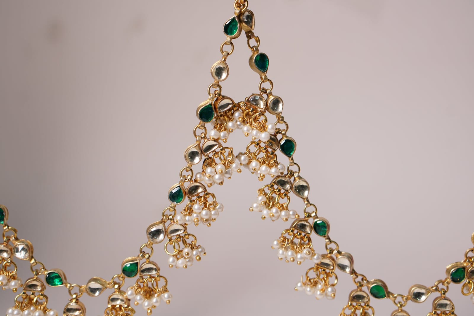 Gold Finish Kundan Polki Ear Chain - Image 2