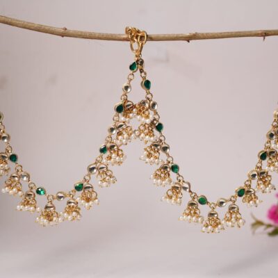 Gold Finish Kundan Polki Ear Chain