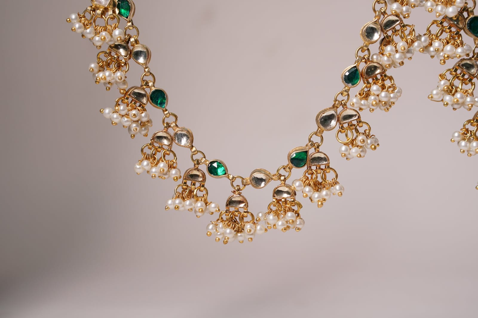 Gold Finish Kundan Polki Ear Chain - Image 4