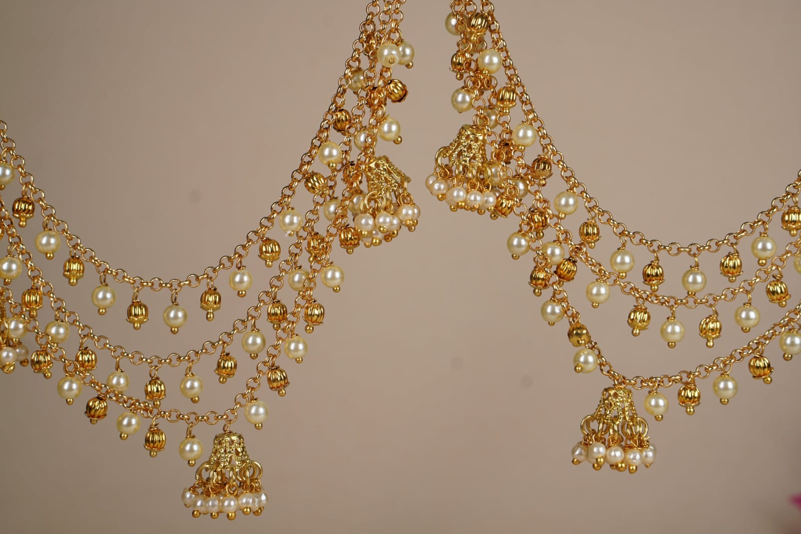 Gold Finish Beads Earchain - Image 3