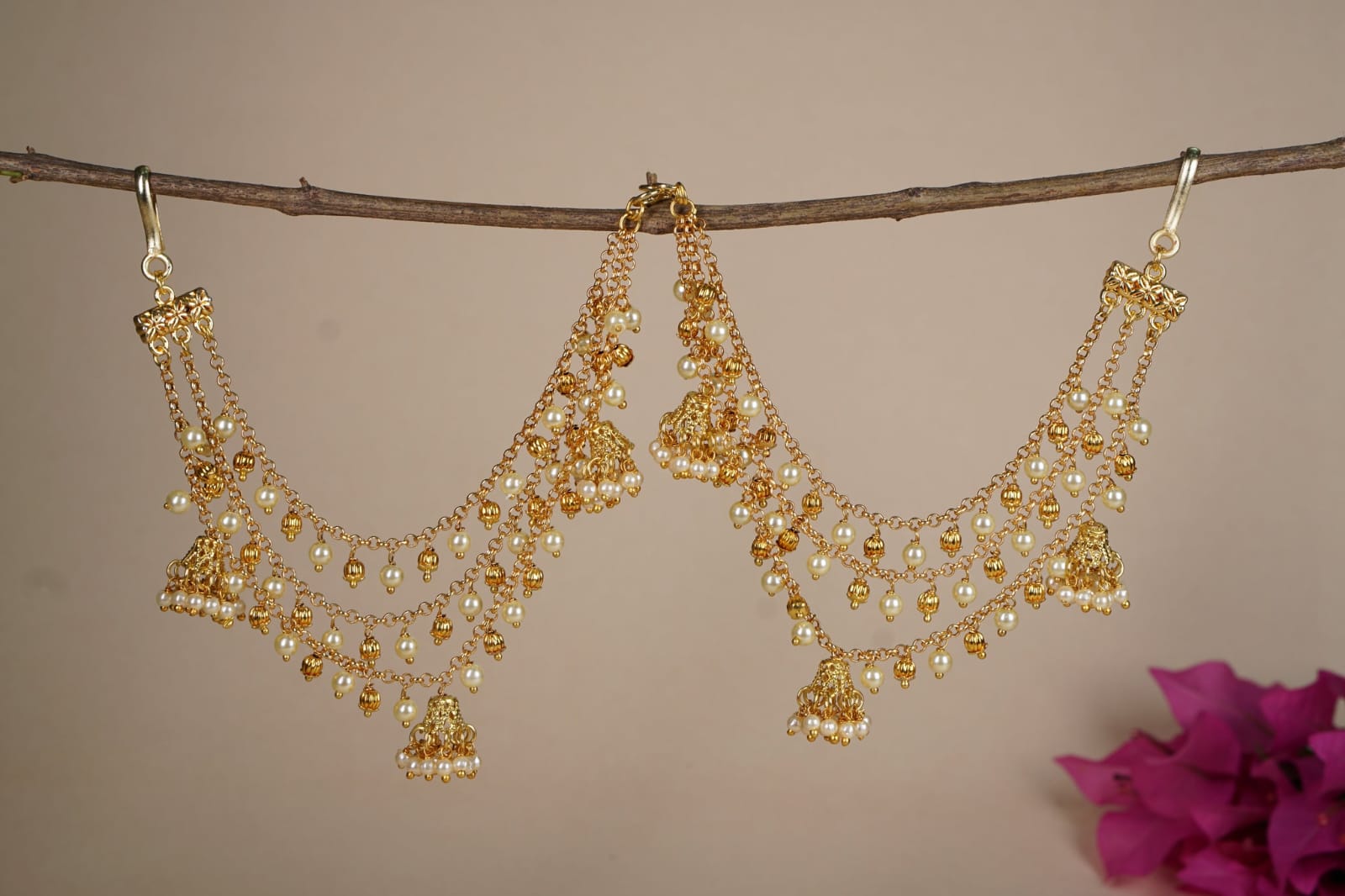 Gold Finish Beads Earchain