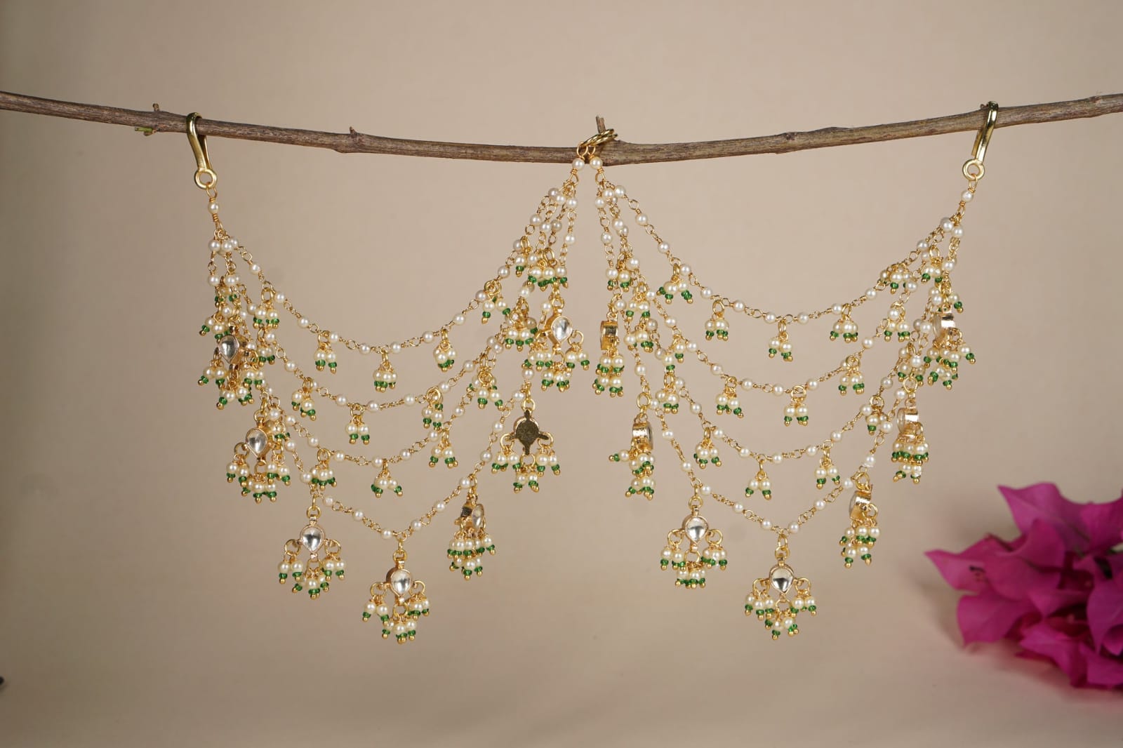 Gold Finish Kundan Polki Ear Chain